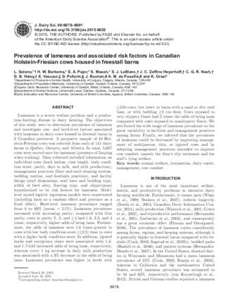 Prevalence of lameness and associated risk factors in Canadian Holstein-Friesian cows housed in freestall barns thumbnail