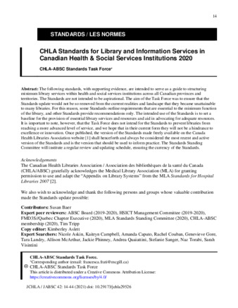 CHLA Standards for Library and Information Services in Canadian Health & Social Services Institutions 2020 thumbnail