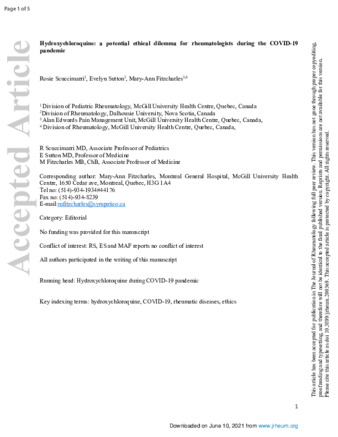Hydroxychloroquine: a potential ethical dilemma for rheumatologists during the COVID-19 pandemic thumbnail