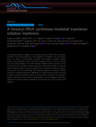 A threonyl-tRNA synthetase-mediated translation initiation machinery thumbnail