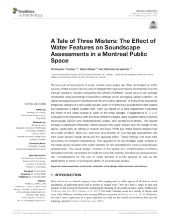 A Tale of Three Misters: The Effect of Water Features on Soundscape Assessments in a Montreal Public Space thumbnail