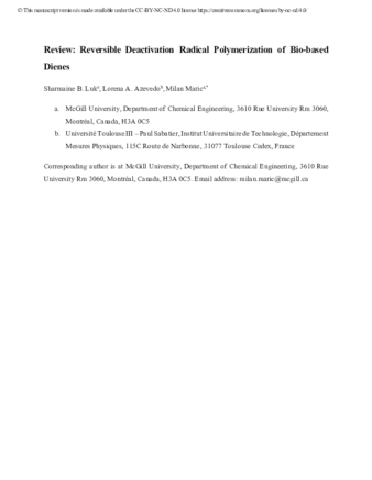 Reversible Deactivation Radical Polymerization of Bio-based Dienes  thumbnail