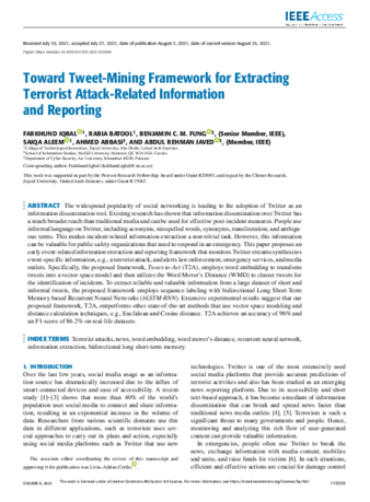 Toward Tweet-Mining Framework for Extracting Terrorist Attack-Related Information and Reporting thumbnail