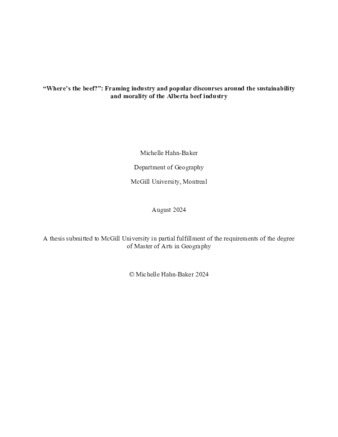 Where’s the beef?: Framing industry and popular discourses around the sustainability and morality of the Alberta beef industry thumbnail