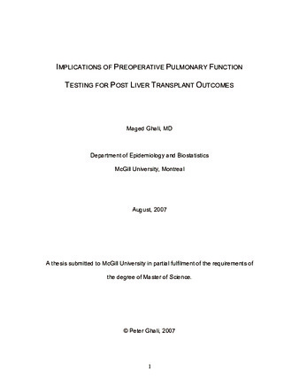 Implications of preoperative pulmonary function testing for post liver transplant outcomes thumbnail