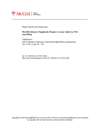McGill Library Chapbook Project: A case study in TEI encoding thumbnail