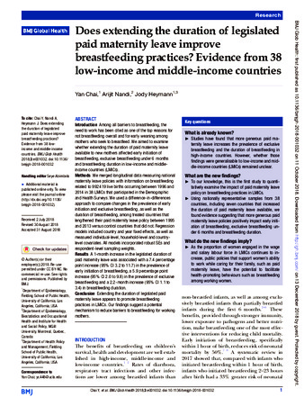 Does extending the duration of legislated paid maternity leave improve breastfeeding practices? Evidence from 38 low-income and middle-income countries thumbnail