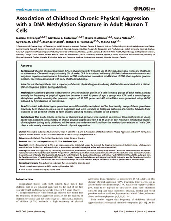 Association of Childhood Chronic Physical Aggression with a DNA Methylation Signature in Adult Human T Cells thumbnail