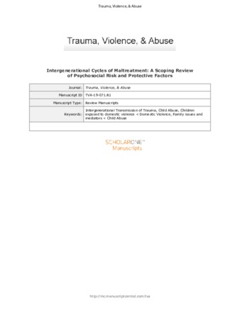 Intergenerational Cycles of Maltreatment: A Scoping Review of Psychosocial Risk and Protective Factors thumbnail