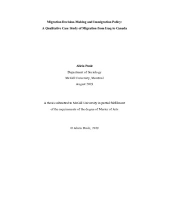 Migration decision-making and immigration policy: a qualitative case study of migration from Iraq to Canada thumbnail