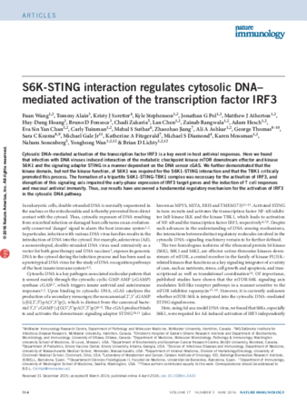 S6K-STING interaction regulates cytosolic DNA–mediated activation of the transcription factor IRF3 thumbnail