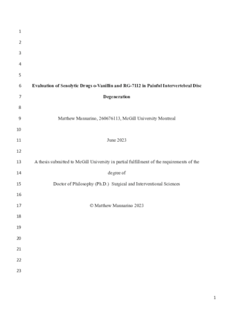 Evaluation of Senolytic Drugs o-Vanillin and RG-7112 in Painful Intervertebral Disc Degeneration thumbnail