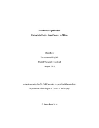 Sacramental signification: eucharistic poetics from Chaucer to Milton thumbnail