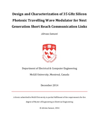 Design and characterization of 35 GHz silicon photonic travelling wave modulator for next generation short reach communication links thumbnail