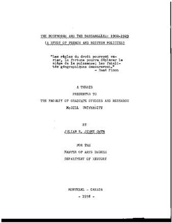 The Bosphorus and the Dardanelles: 1902-1923: (a study of French and British policies). thumbnail
