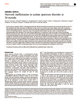 Network inefficiencies in autism spectrum disorder at 24 months thumbnail