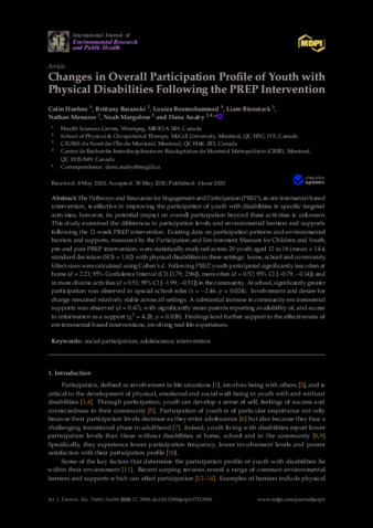 Changes in Overall Participation Profile of Youth with Physical Disabilities Following the PREP Intervention thumbnail