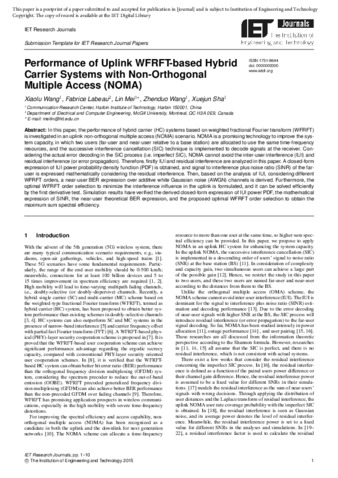 Performance of uplink WFRFT-based hybrid carrier systems with non-orthogonal multiple access thumbnail