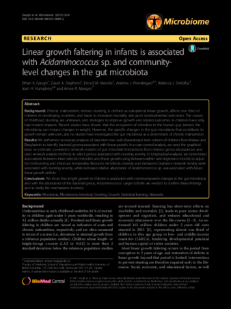 Linear growth faltering in infants is associated with Acidaminococcus sp. and community-level changes in the gut microbiota thumbnail