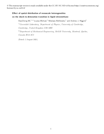 Effect of spatial distribution of mesoscale heterogeneities on the shock-to-detonation transition in liquid nitromethane thumbnail