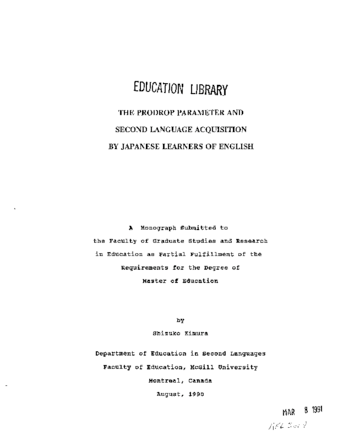 The pro drop parameter and second language acquisition by Japanese learners of English thumbnail
