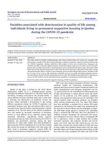 Variables associated with deterioration in quality of life among individuals living in permanent supportive housing in Quebec during the COVID-19 pandemic thumbnail