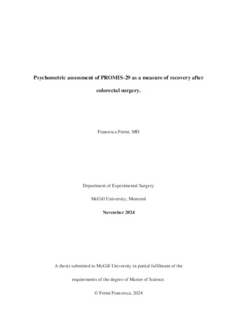 Psychometric assessment of PROMIS-29 as a measure of recovery after colorectal surgery. thumbnail