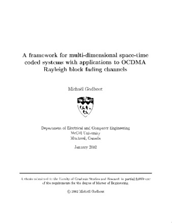A framework for multi-dimensional space-time coded systems with applications to OCDMA Rayleigh block fading channels / thumbnail