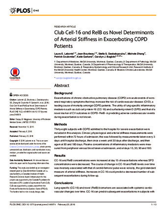 Club Cell-16 and RelB as Novel Determinants of Arterial Stiffness in Exacerbating COPD Patients thumbnail