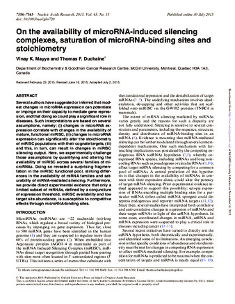 On the availability of microRNA-induced silencing complexes, saturation of microRNA-binding sites and stoichiometry thumbnail