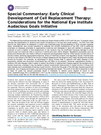 Special Commentary: Early Clinical Development of Cell Replacement Therapy: Considerations for the National Eye Institute Audacious Goals Initiative thumbnail