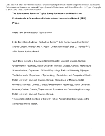 The Scleroderma Research Topics Survey for patients and health care professionals: A Scleroderma Patient-centered Intervention Network Project thumbnail