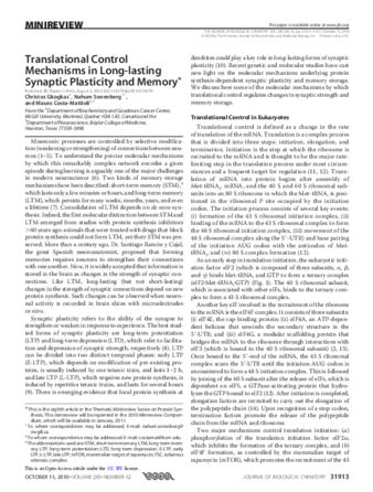 Translational Control Mechanisms in Long-lasting Synaptic Plasticity and Memor thumbnail