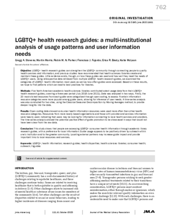 LGBTQ+ health research guides: a multi-institutional analysis of usage patterns and user information needs thumbnail