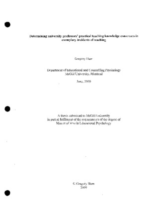 Determining University Professors' Practical Teaching Knowledge Constructs in Exemplary Incidents of Teaching thumbnail