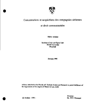 Concentrations et acquisitions des compagnies aériennes et droit communautaire thumbnail