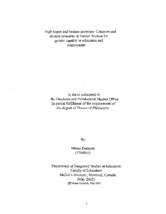 High hopes and broken promises : common and diverse concerns of Iranian women for gender equality in education and employment thumbnail