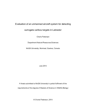 Evaluation of an unmanned aircraft system for detecting surrogate caribou targets in Labrador thumbnail