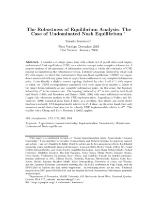 The Robustness of equilibrium analysis: the case of undominated Nash equilibrium thumbnail