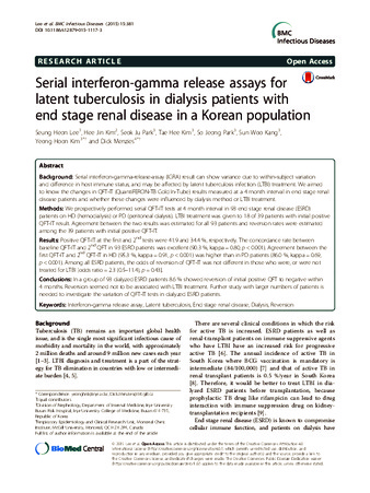 Serial interferon-gamma release assays for latent tuberculosis in dialysis patients with end stage renal disease in a Korean population thumbnail