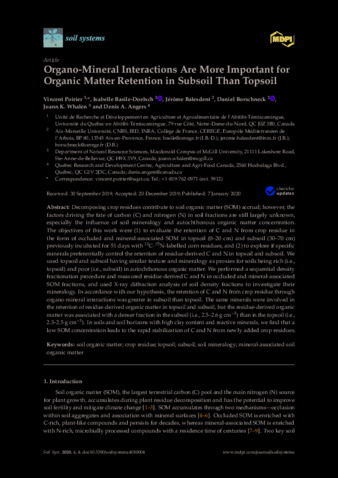 Organo-Mineral Interactions Are More Important for Organic Matter Retention in Subsoil Than Topsoil thumbnail