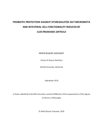 Probiotic protection against dysregulated gut microbiota and intestinal cell functionality induced by «Clostridioides difficile» thumbnail