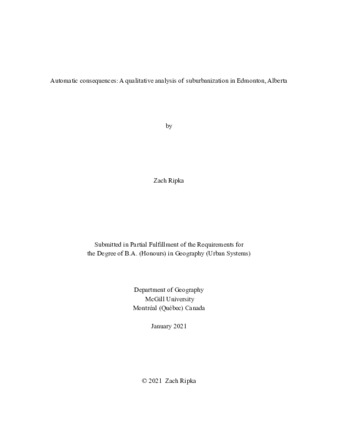 Automatic consequences: A qualitative analysis of suburbanization in Edmonton, Alberta thumbnail