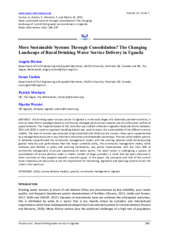 More sustainable systems through consolidation? The changing landscape of rural drinking water service delivery in Uganda thumbnail