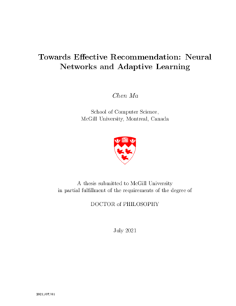 Towards effective recommendation: Neural networks and adaptive learning thumbnail