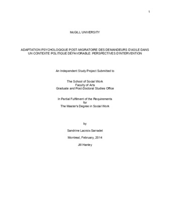 Adaptation Psychologique Post-migratoire des Demandeurs d'Asile dans un contexte Politique Défavorable: Perspectives d'Intervention thumbnail