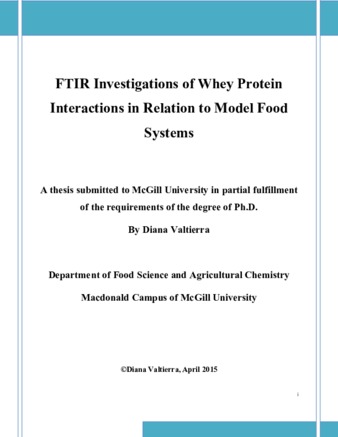 FTIR investigations of whey protein interactions in relation to model food systems thumbnail