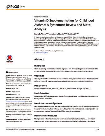 Vitamin D Supplementation for Childhood Asthma: A Systematic Review and Meta-Analysis thumbnail