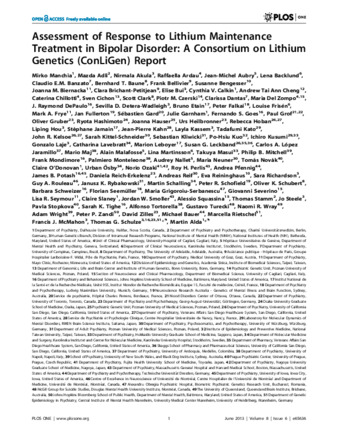 Assessment of Response to Lithium Maintenance Treatment in Bipolar Disorder: A Consortium on Lithium Genetics (ConLiGen) Report thumbnail