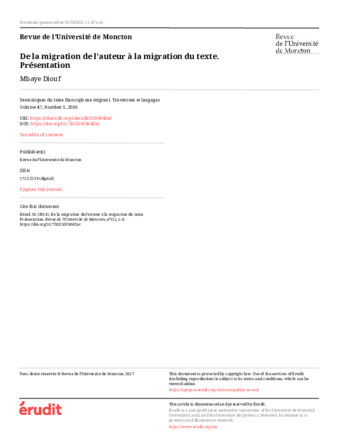 De la migration de l’auteur à la migration du texte. Présentation thumbnail